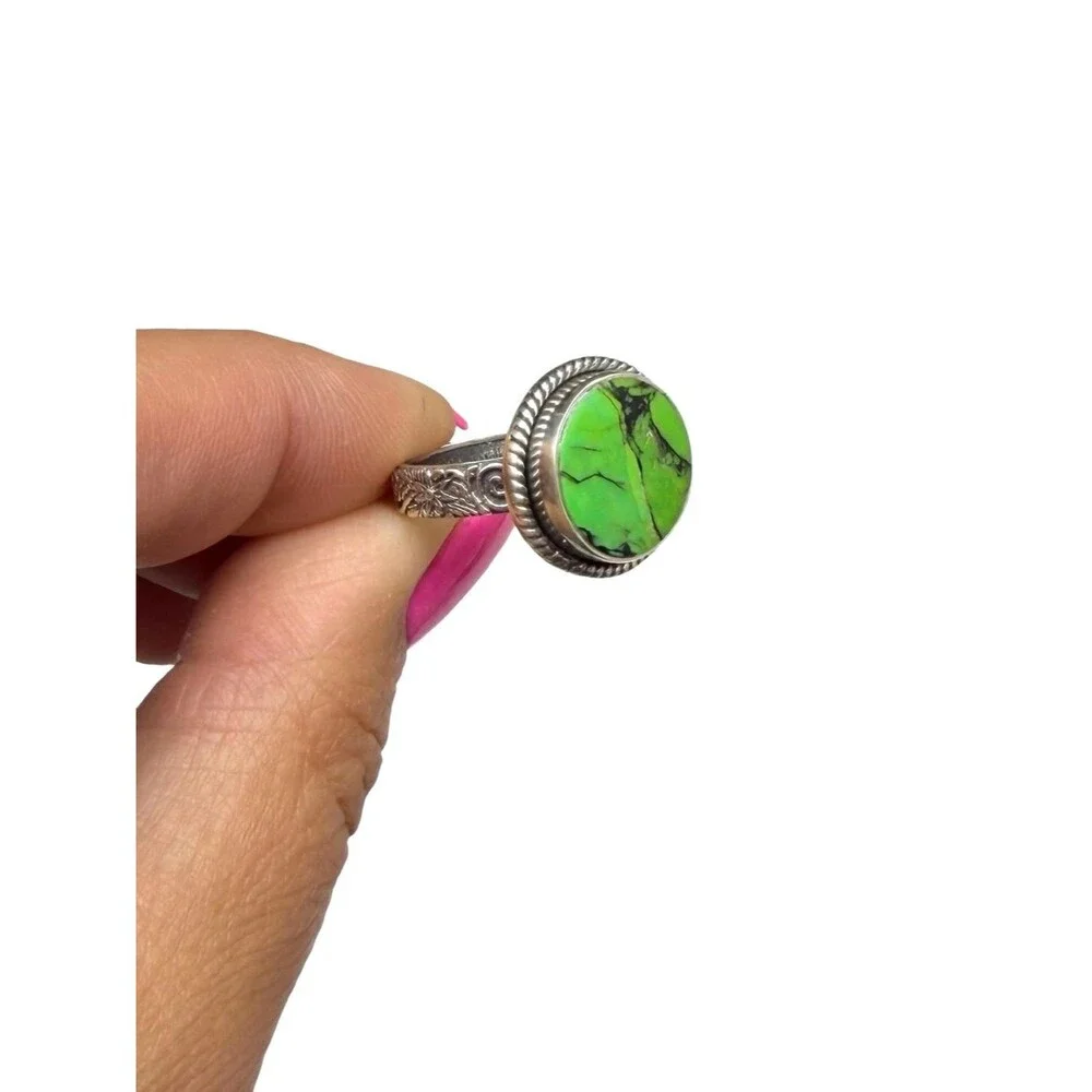 Green Matrix Turquoise Ring Size 7 Solid 925 Sterling Silver